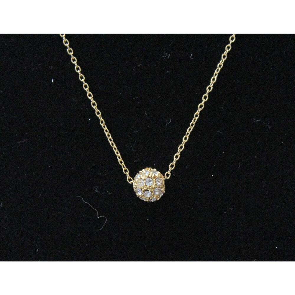 Gold Tone Necklace Chain with Clear Rhinestone Ball Pendant N54 - Picture 2 of 4